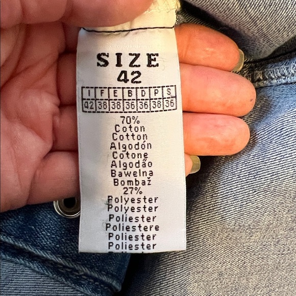 Embellished  Rhinestone Pearls Blue Denim Jacket L - Picture 5 of 6